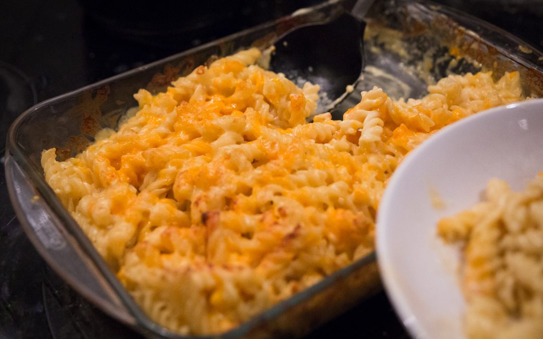 Macaroni cheese served straight from the oven | Mother Bird recipe blog